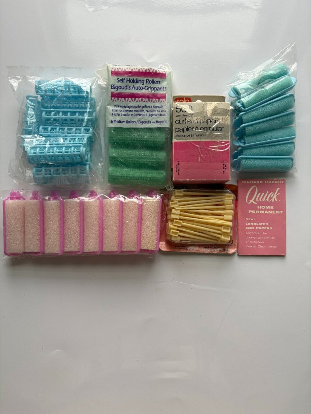 Vintage Hair Roller Styling Lot Foam Brush Rollers End Papers Pins Retro Beauty